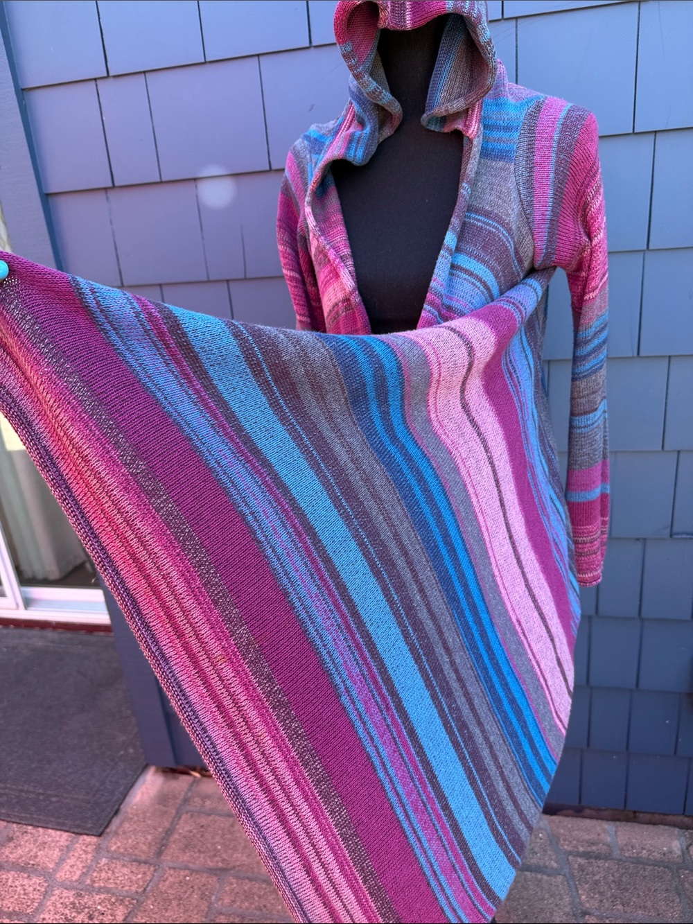 Goddis Hooded Open-Front Striped Cardigan Sweater - Pink Multi S/M